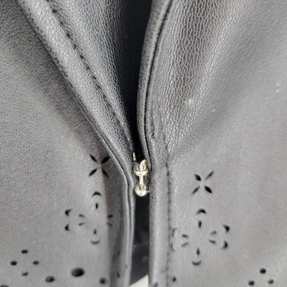 Inc M Black Cropped Leather Jacket Collared Long Sleeve Lasercut Open - Picture 3 of 8